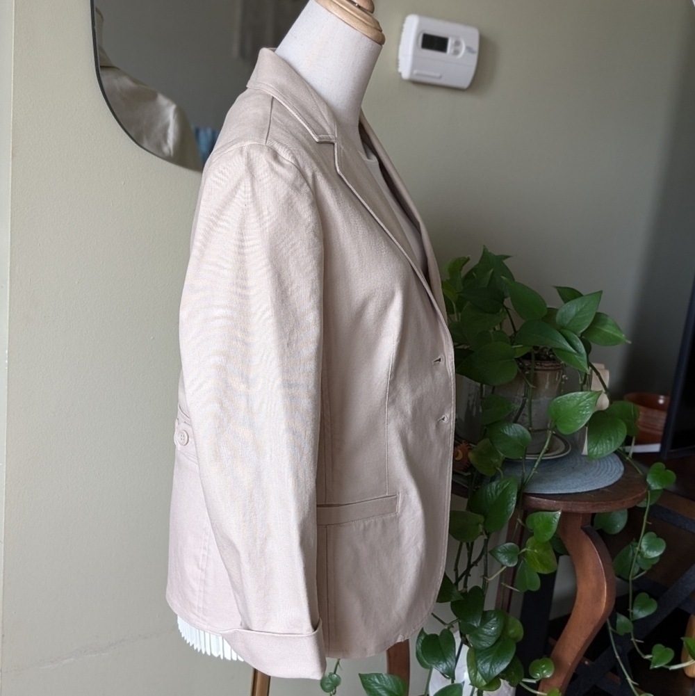 Liz Claiborne Women's Size Small Petite Beige Button Front Cotton Blazer - Picture 6 of 10